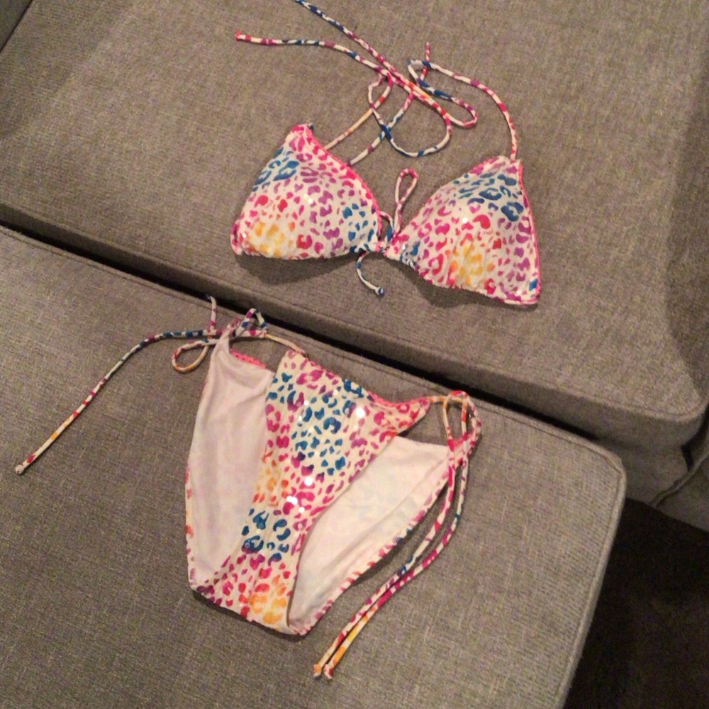 Victoria’s Secret bikini swimsuit rainbow Leopard sequin bathing suit